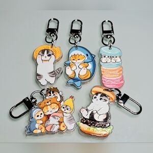 Mofusand Cats Keychain Purse Backpack Charm Clip Set
